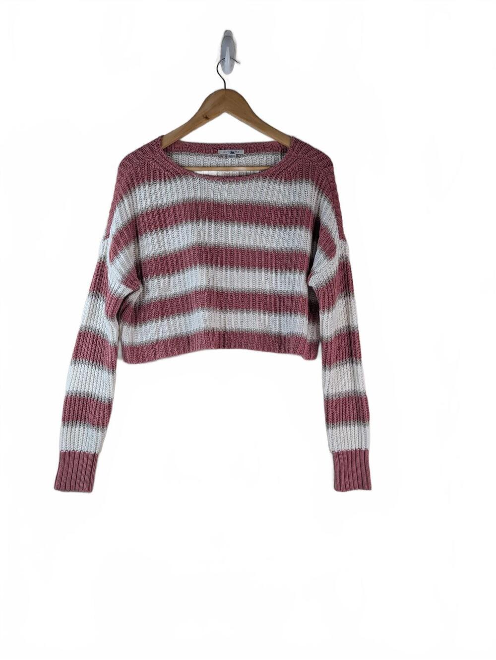 American Eagle Outfitters Women's Cropped Knit Sweater Pink and White Stripes XS